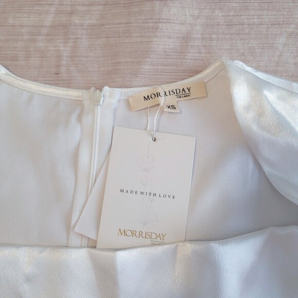 Morrisday White Satin Mini Dress, Angel Look Asymmetrical Dress, Size S - Picture 4 of 7